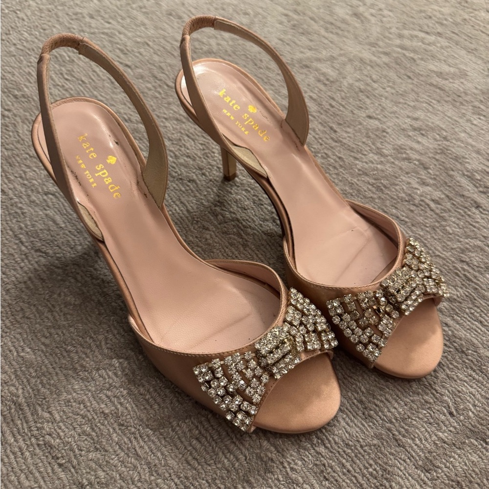 Kate Spade Blush Heels with Crystal Bow Detail
